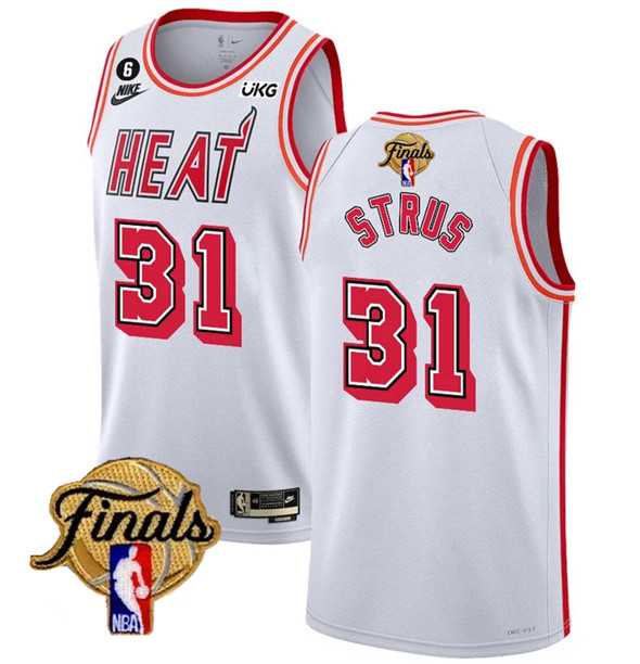 Men%27s Miami Heat #31 Max Strus White 2023 Finals Classic Edition With NO.6 Patch Stitched Basketball Jersey Dzhi
